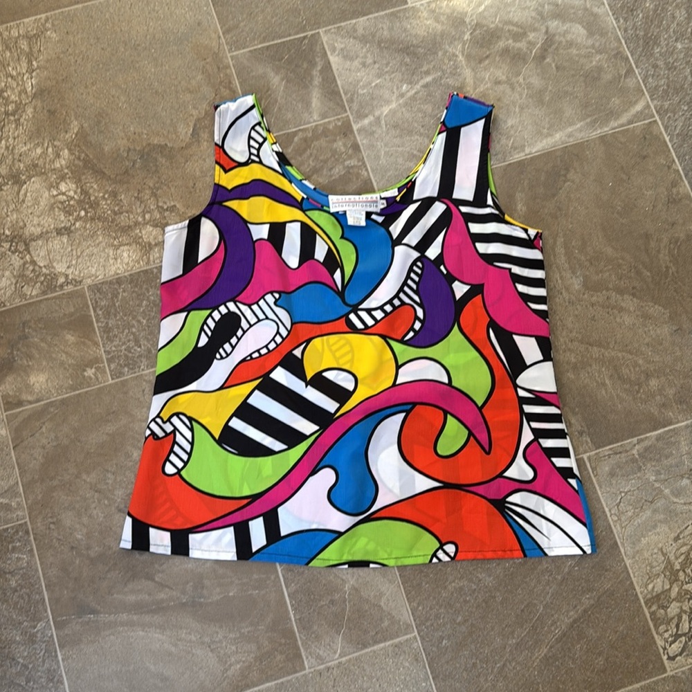 Vintage collections international Med 100% polyester, Colorful Abstract Tank Top